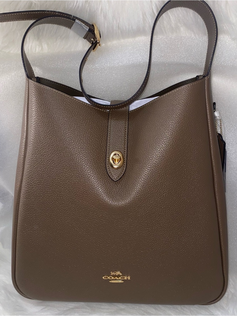 Coach Leather Purse Hadley Large Shoulder Bag Dark Stone New with tags - Picture 4 of 15